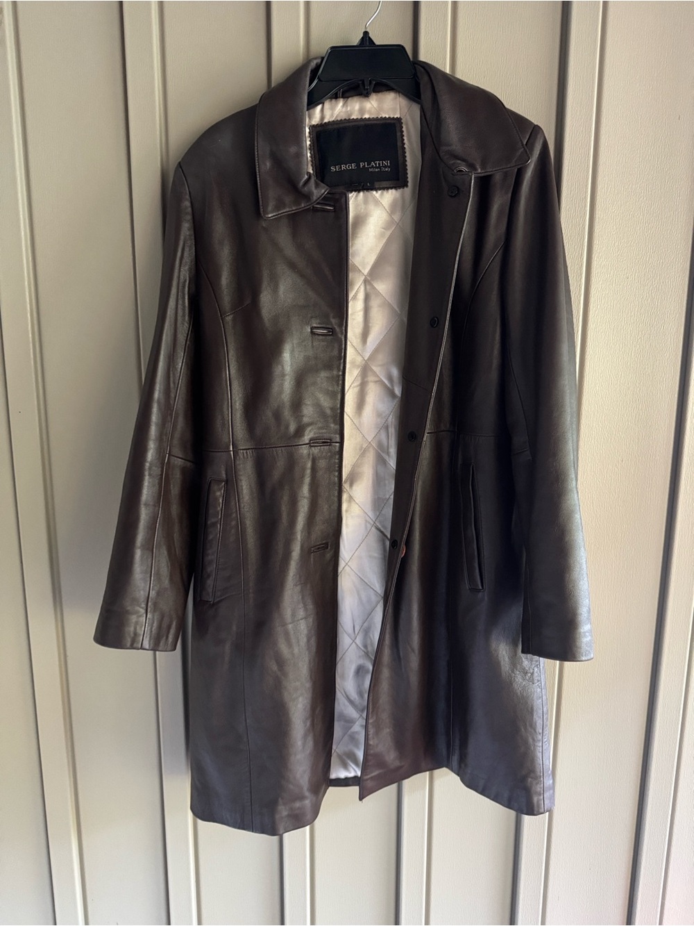 Serge Platini Dark Brown Leather Coat size Large